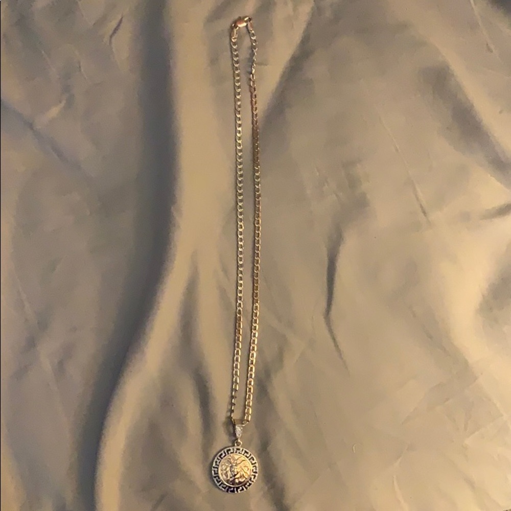 Gold Versace Pendant Cuban Link Chain
